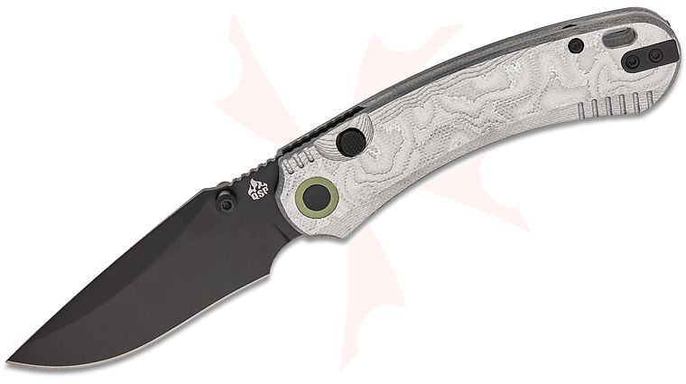 QSP Knives Coyote Button Lock Folding Knife 3.23 inch Nitro-V Black Clip Point Blade, Aluminum Foil G10 Handles, Glow-in-the-Dark Pivot Collar