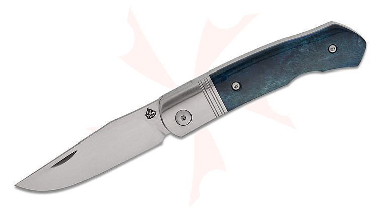 QSP Knives Heron Slipjoint Folding Knife 2.75 inch Nitro-V Satin Clip Point Blade, Blue Bone Handles with Steel Bolsters