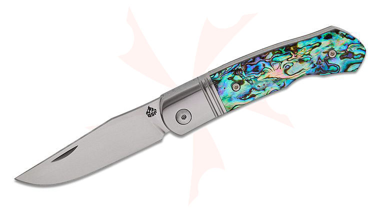 QSP Knives Heron Slipjoint Folding Knife 2.75 inch Nitro-V Satin Clip Point Blade, Abalone Handles with Steel Bolsters