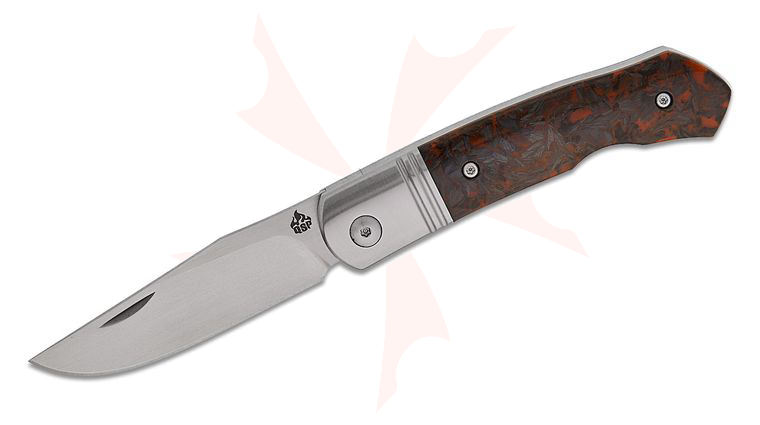 QSP Knives Heron Slipjoint Folding Knife 2.75 inch Nitro-V Satin Clip Point Blade, Glow-in-the-Dark Orange Shredded Carbon Fiber Handles with Steel Bolsters