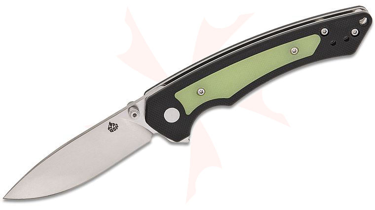 QSP Knives Peregrine Liner Lock Flipper Knife 2.95 inch 10Cr15MoV Stonewashed Drop Point Blade, Black G10 Handles with Glow-in-the-Dark Natural (Jade) G10 Inlays