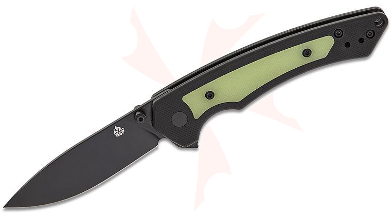 QSP Knives Peregrine Liner Lock Flipper Knife 2.95 inch 10Cr15MoV Black Drop Point Blade, Black G10 Handles with Glow-in-the-Dark Natural (Jade) G10 Inlays