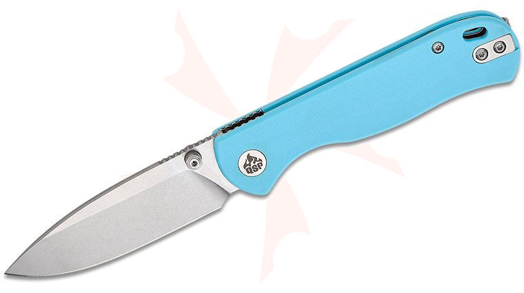 QSP Knives Ferret Liner Lock Folding Knife 3 inch Nitro-V Stonewashed Drop Point Blade, Sky Blue G10 Handles