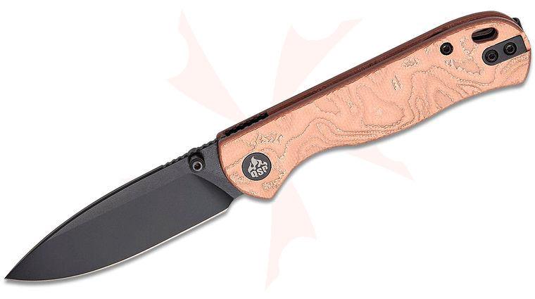 QSP Knives Ferret Liner Lock Folding Knife 3 inch Nitro-V Black Drop Point Blade, Copper Foil G10 Handles