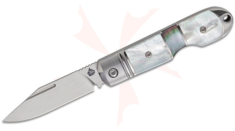 QSP Knives Moray Limited Edition Slipjoint Folding Knife 2.67 inch Vanax Satin Clip Point Blade, Mother of Pearl Handles