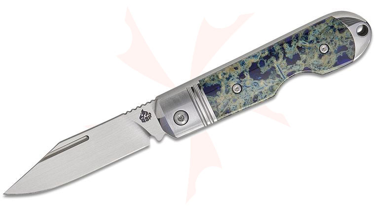QSP Knives Moray Limited Edition Slipjoint Folding Knife 2.67 inch Vanax Satin Clip Point Blade, Ocean Blue Raffir Calceon Handles