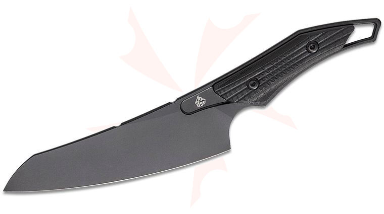 QSP Knives T-Cook Fixed Blade Knife 5.3 inch Nitro-V Black Sheepsfoot Blade, Black G10 Handles, Kydex Sheath