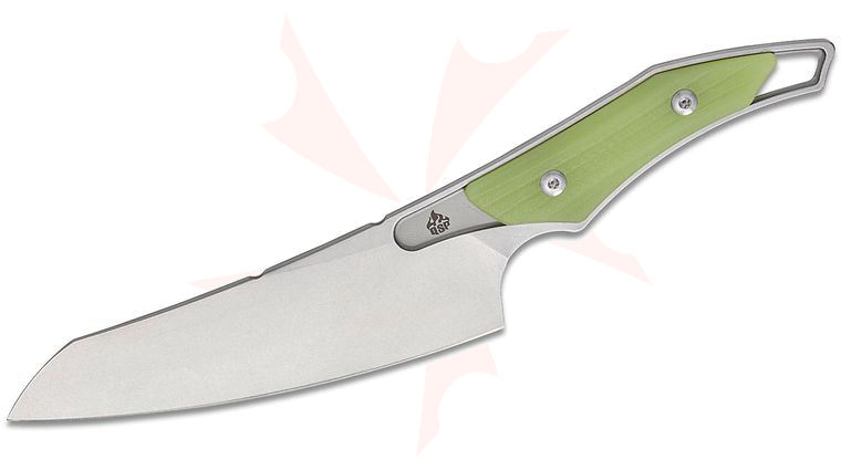 QSP Knives T-Cook Fixed Blade Knife 5.3 inch Nitro-V Stonewashed Sheepsfoot Blade, Glow-In-The-Dark G10 Handles, Kydex Sheath