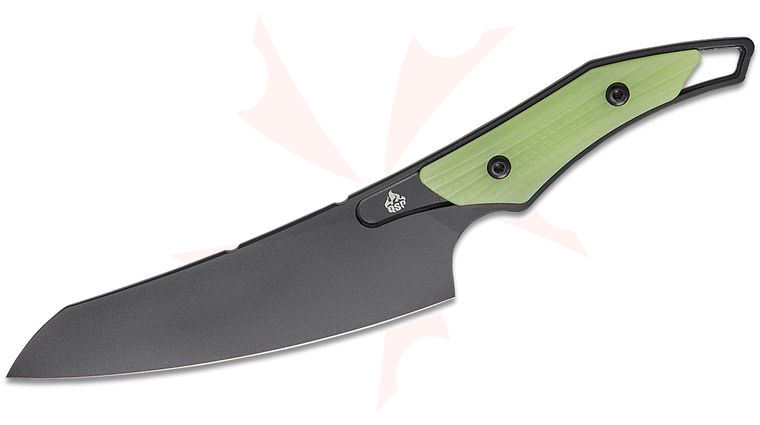 QSP Knives T-Cook Fixed Blade Knife 5.3 inch Nitro-V Black Sheepsfoot Blade, Glow-In-The-Dark G10 Handles, Kydex Sheath