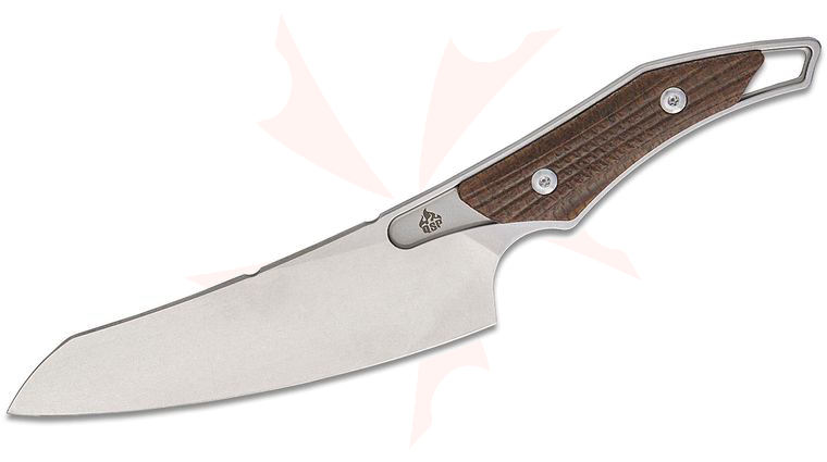 QSP Knives T-Cook Fixed Blade Knife 5.3 inch Nitro-V Stonewashed Sheepsfoot Blade, Glow-In-The-Dark Brown Burlap Micarta Handles, Kydex Sheath