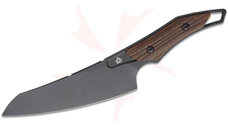 QSP Knives T-Cook Fixed Blade Knife 5.3 inch Nitro-V Black Sheepsfoot Blade, Glow-In-The-Dark Brown Burlap Micarta Handles, Kydex Sheath