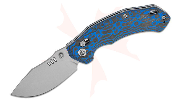 QSP Knives Elk Glyde/Crossbar Lock Folding Knife 3.11 inch 14C28N Stonewashed Clip Point Blade, Blue Texture Micarta Handles
