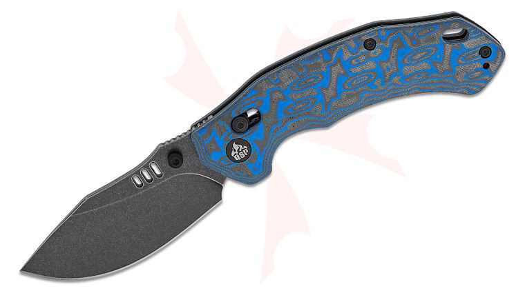 QSP Knives Elk Glyde/Crossbar Lock Folding Knife 3.11 inch 14C28N Black Stonewashed Clip Point Blade, Blue Texture Micarta Handles