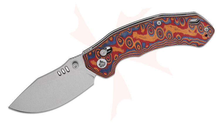 QSP Knives Elk Glyde/Crossbar Lock Folding Knife 3.11 inch 14C28N Stonewashed Clip Point Blade, Red/Orange Colorful Micarta Handles