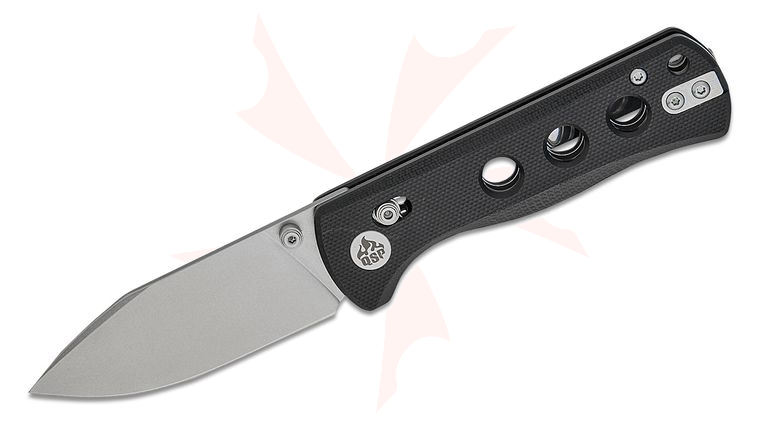QSP Knives Canary Glyde Lock Folding Knife 2.84 inch 14C28N Stonewashed Drop Point Blade, Black G10 Handles