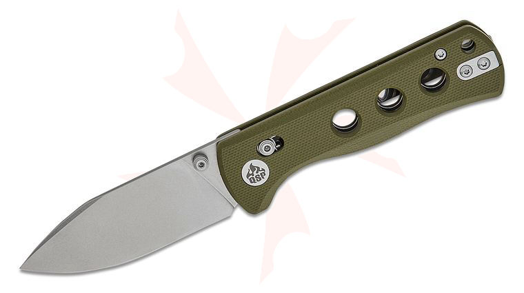 QSP Knives Canary Glyde Lock Folding Knife 2.84 inch 14C28N Stonewashed Drop Point Blade, Olive Green G10 Handles