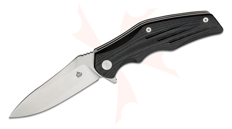 QSP Knives Pangolin Flipper Knife 3.75 inch D2 Satin Drop Point Blade, Black G10 Handles
