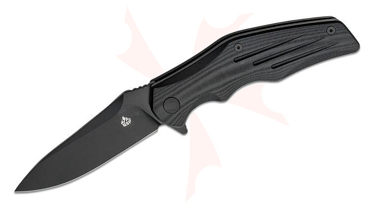 QSP Knives Pangolin Flipper Knife 3.75 inch D2 Black Drop Point Blade, Black G10 Handles