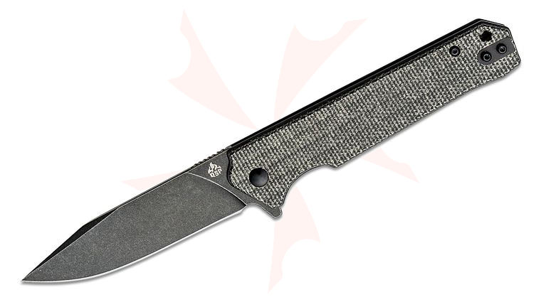QSP Knives Mamba V2 Flipper Knife 3.5 inch D2 Black Stonewashed Clip Point Blade, Black Micarta Handles