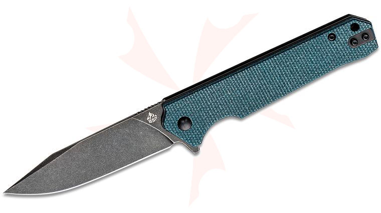 QSP Knives Mamba V2 Flipper Knife 3.5 inch D2 Black Stonewashed Clip Point Blade, Blue Micarta Handles