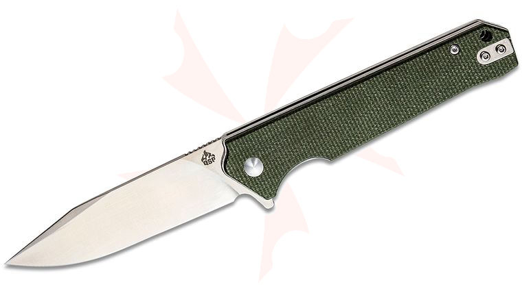 QSP Knives Mamba V2 Flipper Knife 3.5 inch D2 Satin Clip Point Blade, Green Micarta Handles