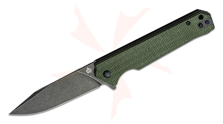 QSP Knives Mamba V2 Flipper Knife 3.5 inch D2 Black Stonewashed Clip Point Blade, Green Micarta Handles