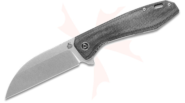 QSP Knives Pelican Flipper Knife 3.63 inch CPM-S35VN Stonewashed Wharncliffe Blade, Black Linen Micarta Handles