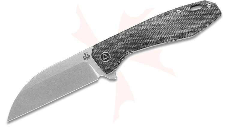 QSP Knives Pelican Flipper Knife 3.63 inch CPM-S35VN Two-Tone Satin Wharncliffe Blade, Black Linen Micarta Handles