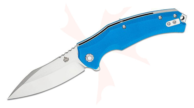 QSP Knives Snipe Flipper Knife 3.54 inch D2 Two-Tone Satin Sheepsfoot Blade, Blue G10 Handles