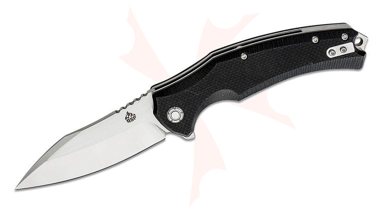 QSP Knives Snipe Flipper Knife 3.54 inch D2 Two-Tone Satin Sheepsfoot Blade, Black G10 Handles