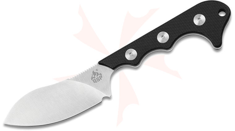 QSP Knives Neckmuk Neck Knife 2.875 inch D2 Satin Sheepsfoot, Black G10 Handles, Black Kydex Neck Sheath