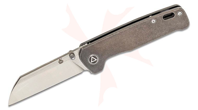 QSP Knives Penguin Folding Knife 3.06 inch 154CM Two-Tone Satin Sheepsfoot Blade, Black Stonewashed Titanium Handles