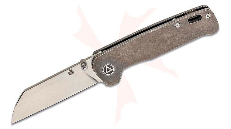 QSP Knives Penguin Folding Knife 3.06 inch 154CM Stonewashed Sheepsfoot Blade, Black Stonewashed Titanium Handles