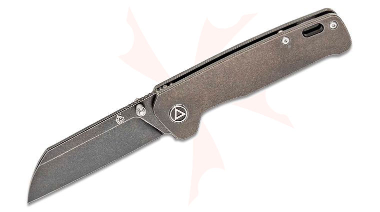 QSP Knives Penguin Folding Knife 3.06 inch 154CM Black Stonewashed Sheepsfoot Blade, Black Stonewashed Titanium Handles
