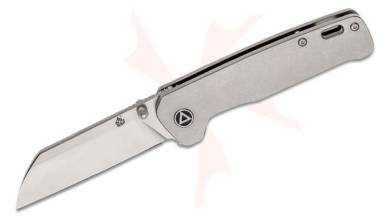 QSP Knives Penguin Folding Knife 3.06 inch 154CM Two-Tone Satin Sheepsfoot Blade, Stonewashed Titanium Handles