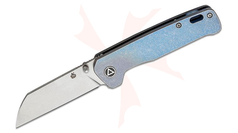 QSP Knives Penguin Folding Knife 3.06 inch 154CM Stonewashed Sheepsfoot Blade, Stonewashed Blue Titanium Handles