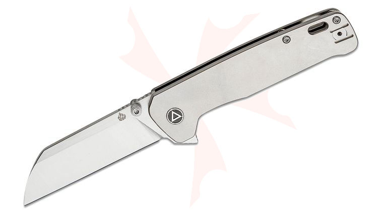 QSP Knives Penguin Plus Flipper Knife 3.375 inch CPM-20CV Two-Tone Satin Sheepsfoot Blade, Bead Blasted Titanium Handles