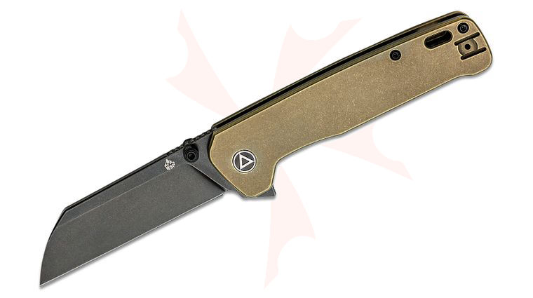 QSP Knives Penguin Plus Flipper Knife 3.375 inch CPM-20CV Black Stonewashed Sheepsfoot Blade, Bronze Stonewashed Titanium Handles