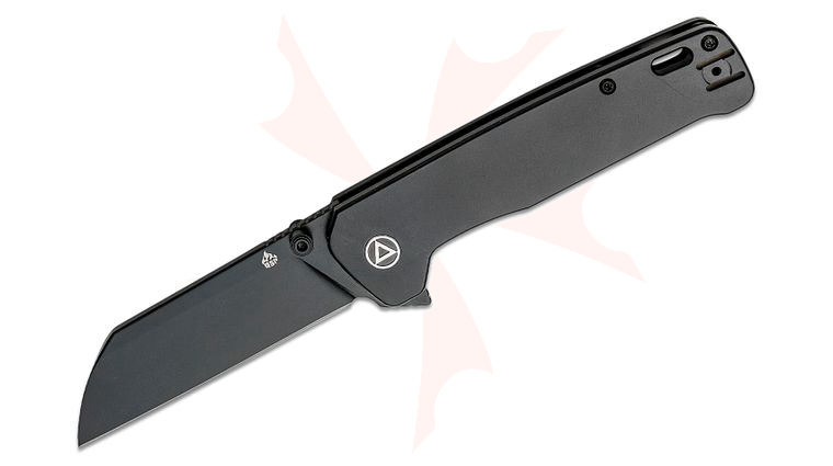 QSP Knives Penguin Plus Flipper Knife 3.375 inch CPM-20CV Black Sheepsfoot Blade, Black Titanium Handles