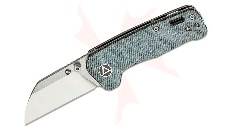 QSP Knives Penguin Mini Folding Knife 2.25 inch 14C28N Two-Tone Satin Sheepsfoot Blade, Denim Blue Micarta Handles