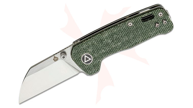 QSP Knives Penguin Mini Folding Knife 2.25 inch 14C28N Two-Tone Satin Sheepsfoot Blade, Green Micarta Handles