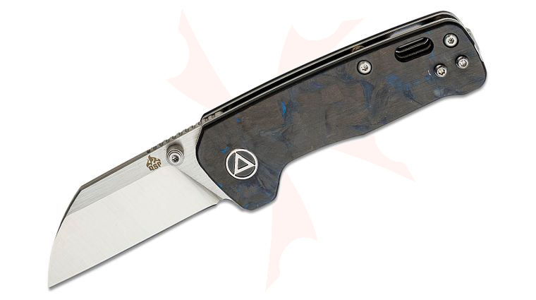QSP Knives Penguin Mini Folding Knife 2.25 inch 14C28N Two-Tone Satin Sheepsfoot Blade, Blue Shredded Carbon Fiber Handles
