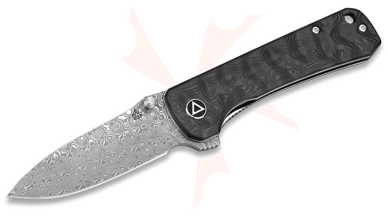 QSP Knives Hawk Flipper Knife 3.25 inch Damascus Drop Point Blade, Carbon Fiber Handles