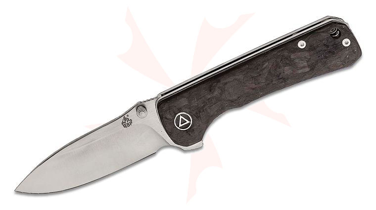 QSP Knives Hawk Flipper Knife 3.25 inch CPM-S35VN Satin Drop Point Blade, Shredded Carbon Fiber Handles
