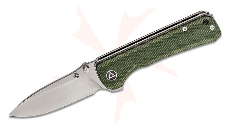 QSP Knives Hawk Flipper Knife 3.25 inch Sandvik 14C28N Satin Drop Point Blade, Green Micarta Handles