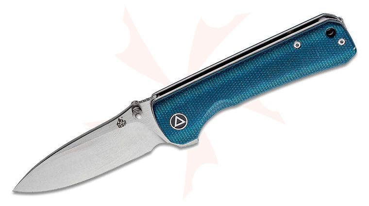 QSP Knives Hawk Flipper Knife 3.25 inch Sandvik 14C28N Satin Drop Point Blade, Blue Micarta Handles