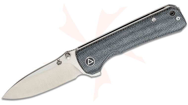 QSP Knives Hawk Flipper Knife 3.25 inch Sandvik 14C28N Satin Drop Point Blade, Black Micarta Handles