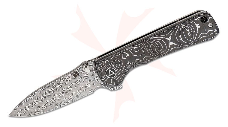 QSP Knives Hawk Flipper Knife 3.25 inch Raindrop Damascus Drop Point Blade, Aluminum Foil Carbon Fiber Handles