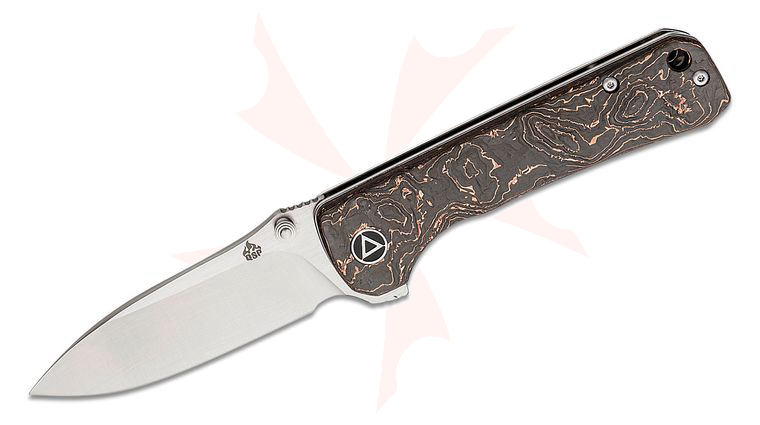QSP Knives Hawk Flipper Knife 3.25 inch CPM-S35VN Satin Drop Point Blade, Copper Foil Carbon Fiber Handles
