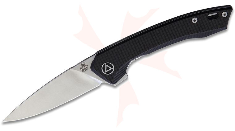 QSP Knives Leopard Flipper Knife 3 inch 14C28N Satin Spear Point Blade, Black G10 Handles with Carbon Fiber Overlay
